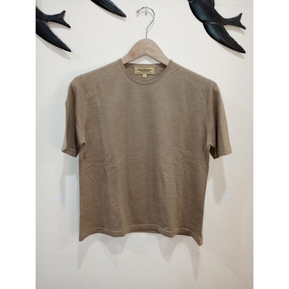 Paul Stuart Taupe Short Sleeve Wool Crewneck Sweater - L - Picture 2 of 8